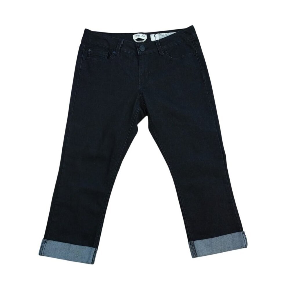 Indigo Rein Womens Black Slim Fit Cropped Jeans Size 9 Cuffed Hem Denim.